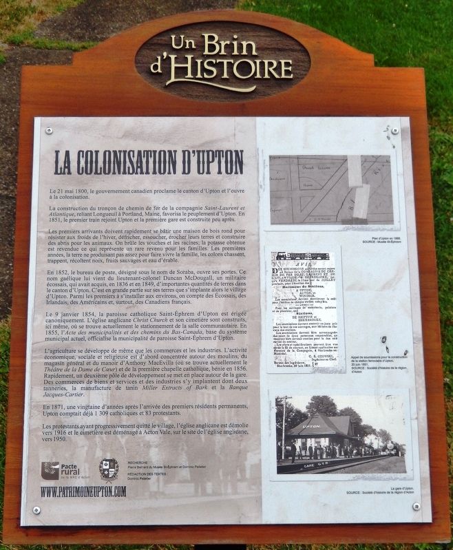 La Colonisation d'Upton / The Colonization of Upton Marker image. Click for full size.
