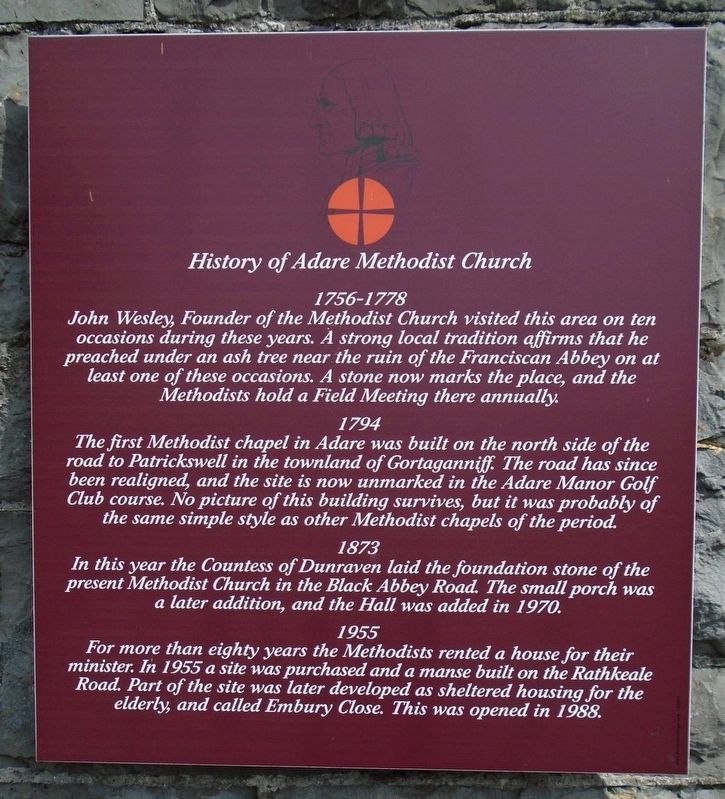 History of Adare Methodist Church Marker image. Click for full size.