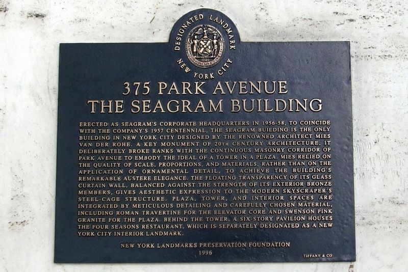 The Seagram Building Marker. Click for full size. The Seagram Building Marker image. Click for full size.