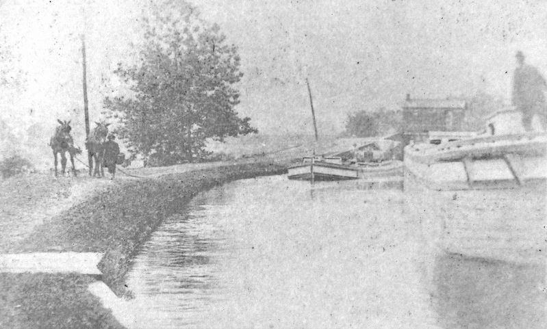 Marker detail: A small child leads two mules along the canal image. Click for full size.