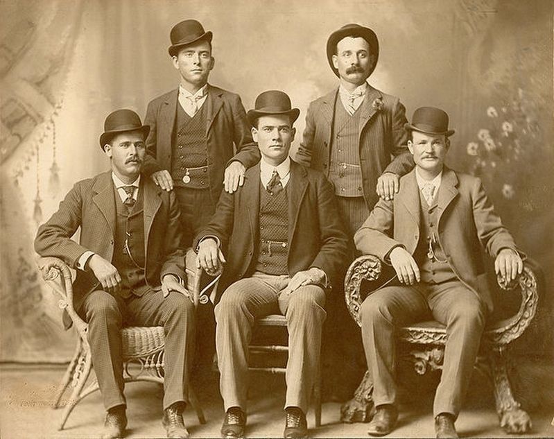 The Wild Bunch, Harvey 'Kid Curry" Logan is at back right. image. Click for full size.