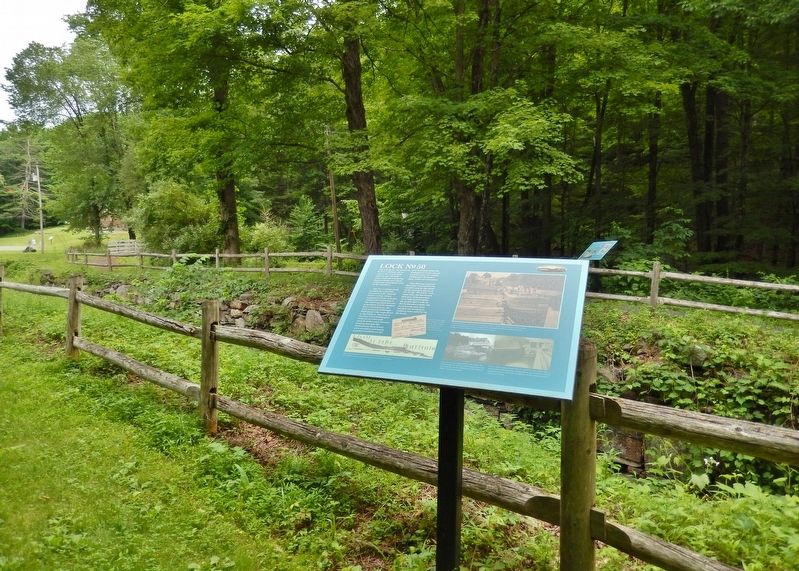 Lock No. 50 Marker &bull; <i>wide view<br>(lock no. 50 ruins in background)</i> image. Click for full size.