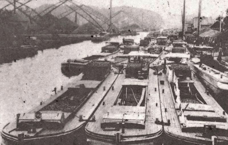 Marker detail: Canal barges in the 1890's image. Click for full size.