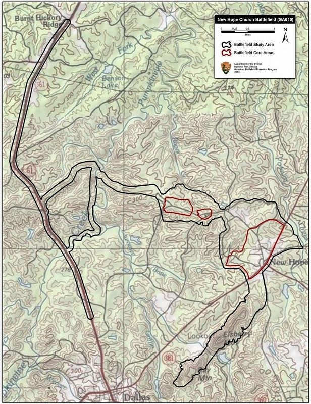 Map of New Hope Church Battlefield core and study areas by the ABPP. image. Click for full size.