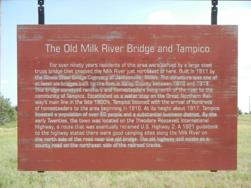 The Old Milk River Bridge and Tampico Marker image. Click for full size.