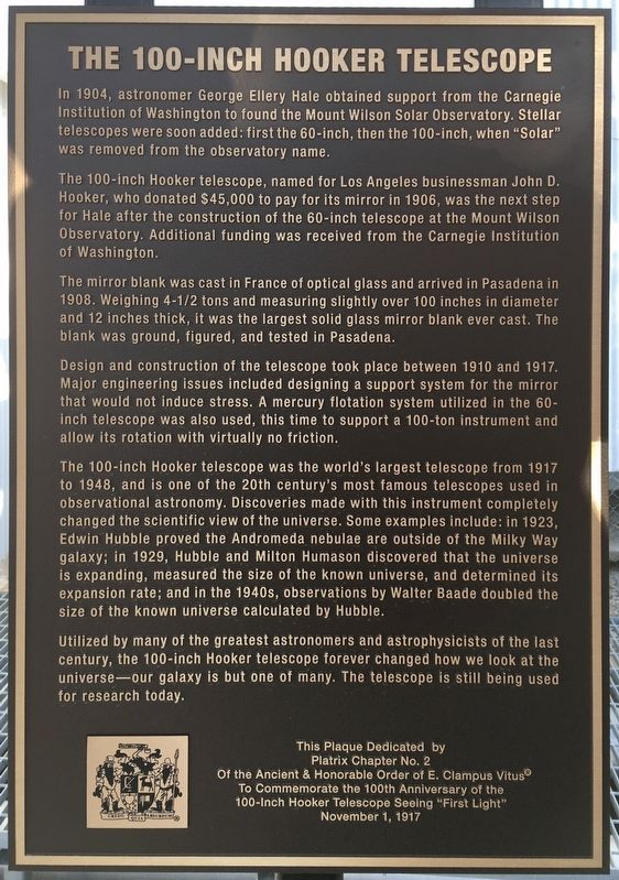 100-Inch Telescope Marker image. Click for full size.