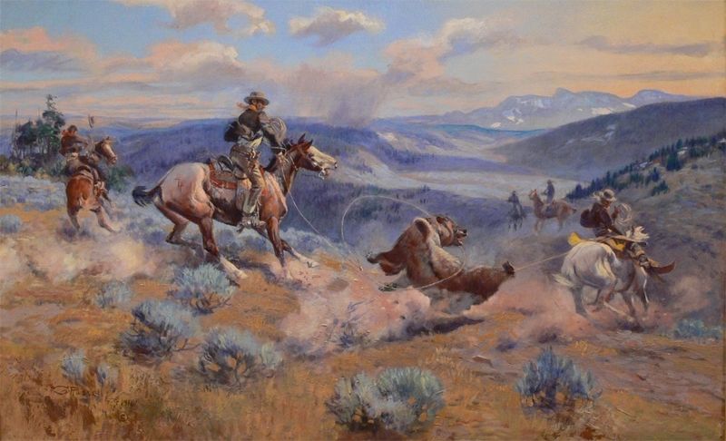 Loop and Swift Horse Are Surer Than Lead by Charles M. Russell image. Click for full size.