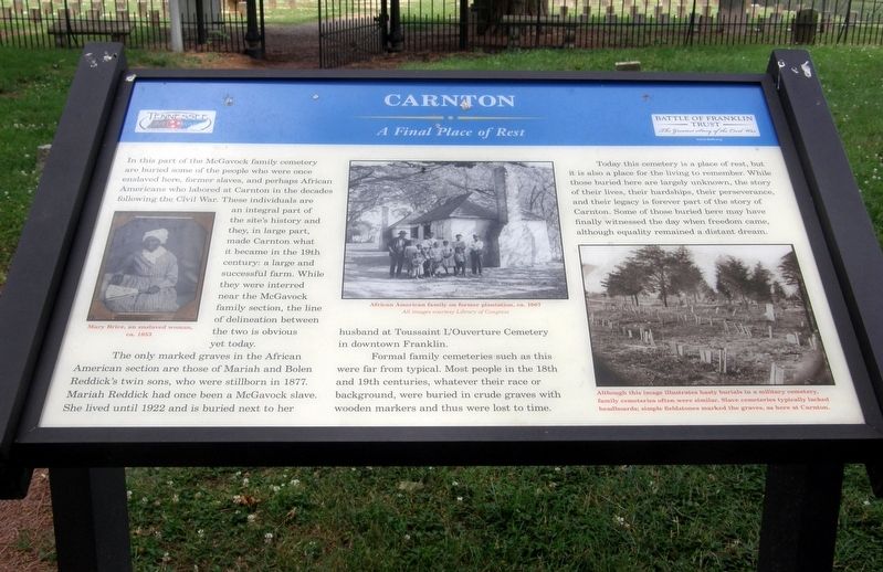 Carnton - A Final Place of Rest Marker image. Click for full size.