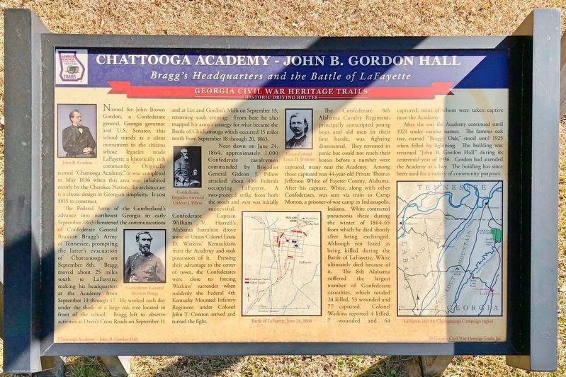 Chattooga Academy - John B. Gordon Hall Marker image. Click for full size.