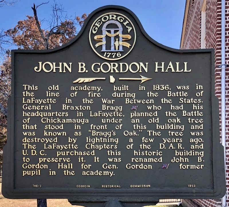 Nearby marker about the John B. Gordon Hall. image. Click for full size.