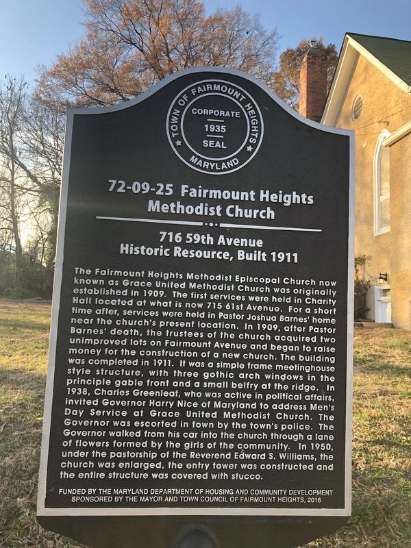 Fairmount Heights Methodist Church Marker image. Click for full size.