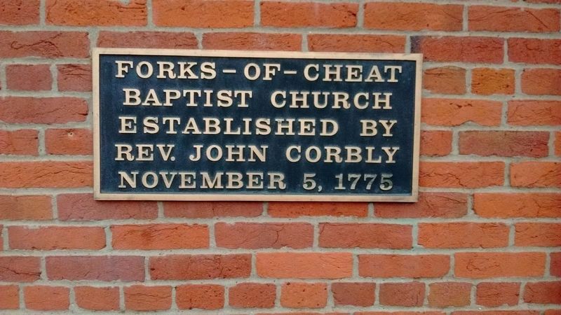 Plaque on Forks of Cheat Baptist Church image. Click for full size.