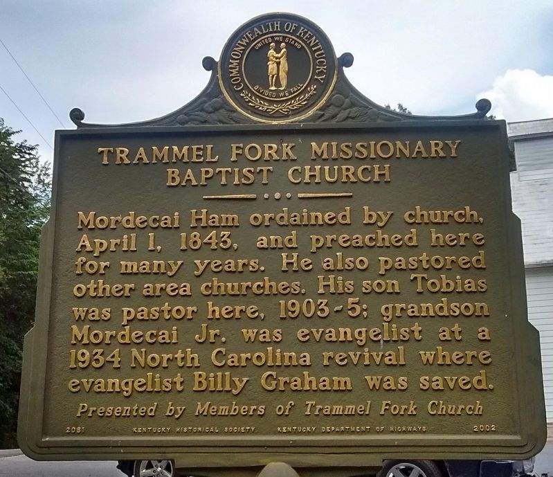 Trammel Fork Missionary Baptist Church Marker (Side 2) image. Click for full size.