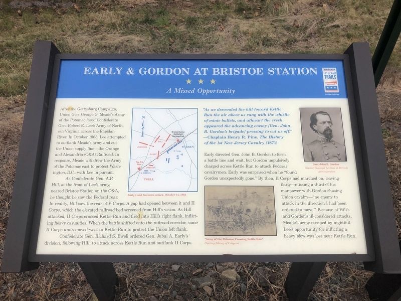 Early & Gordon at Bristoe Station Marker. Click for full size. Early & Gordon at Bristoe Station Marker image. Click for full size.