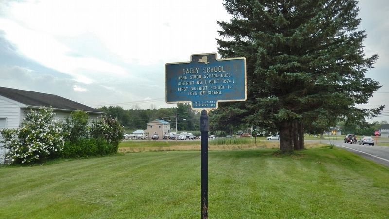 Early School Marker • <i>wide view<br>(Miller Road on right • Brewerton Road in background)</i> image. Click for full size.