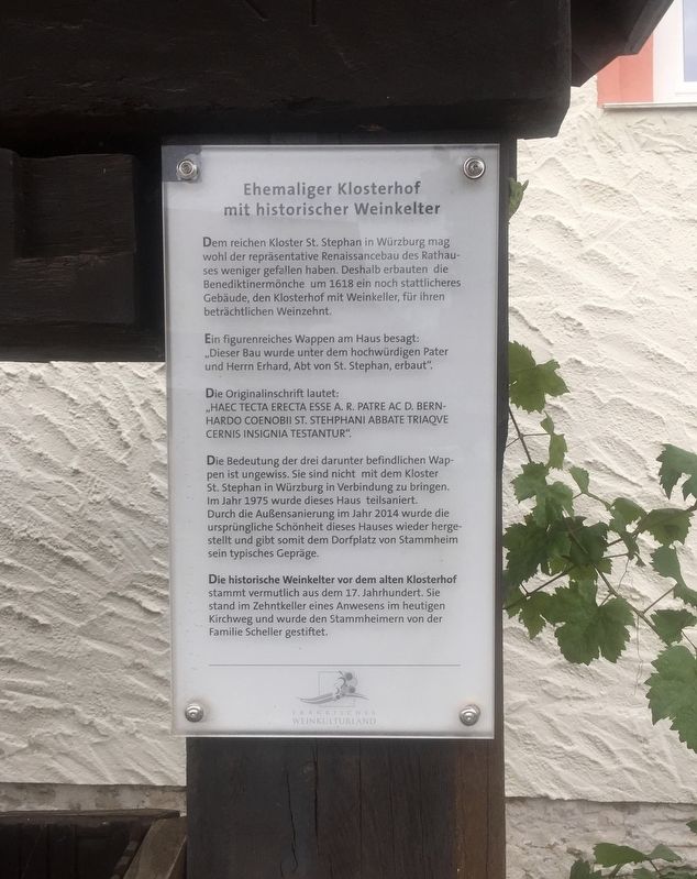 Ehemaliger Klosterhof mit historischer Weinkelter / Former Monastery Building and Historic Winepress Marker. Click for full size. Ehemaliger Klosterhof mit historischer Weinkelter / Former Monastery Building and Historic Winepress Marker image. Click for full size.
