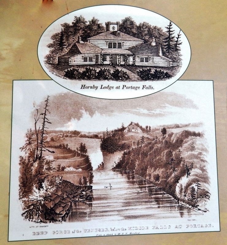 Marker detail: Hornby Lodge at Portage Falls image. Click for full size.