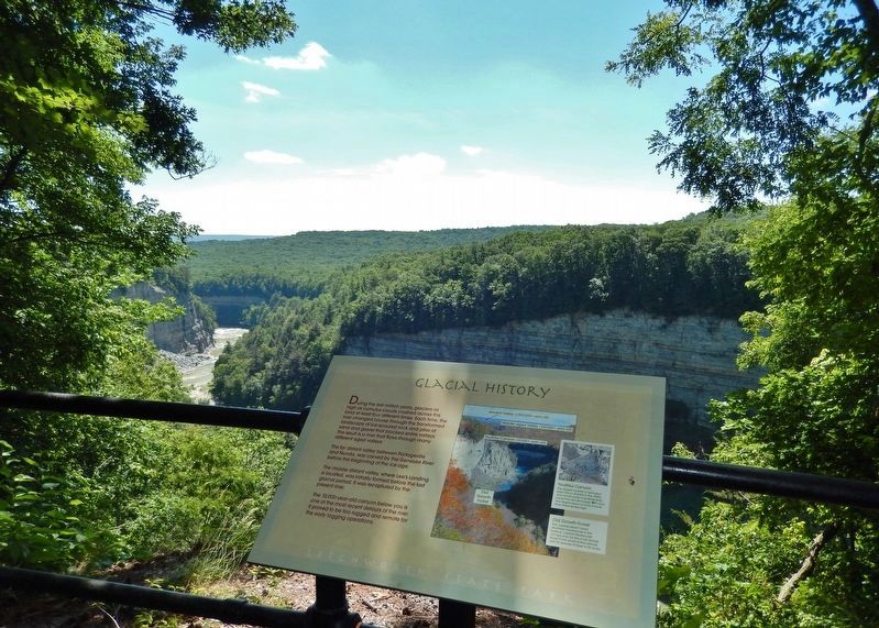 Glacial History Marker <i>wide view<br>(Genesee River Gorge in background)</i>. Click for full size. Glacial History Marker <i>wide view<br>(Genesee River Gorge in background)</i> image. Click for full size.