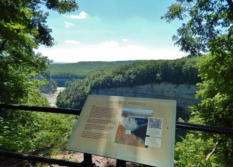 Glacial History Marker • <i>wide view<br>(Genesee River Gorge in background)</i> image. Click for full size.