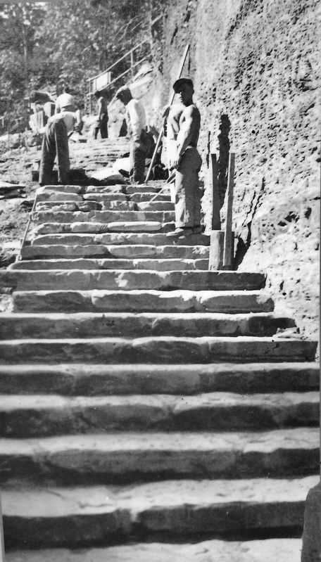 Marker detail: Constructing steps along the Lower Falls Trail, September 24, 1936 image. Click for full size.