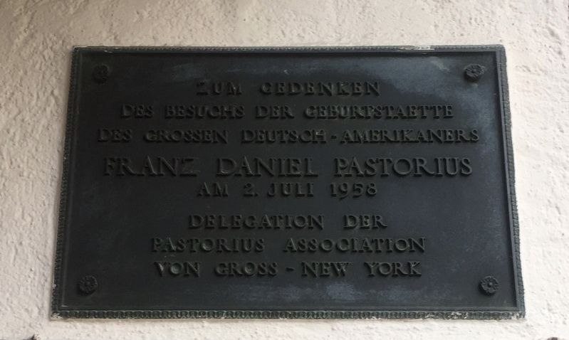 Additional marker by Pastorius Association of Greater New York image. Click for full size.