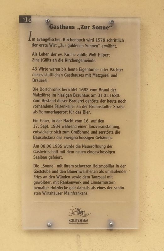 Gasthaus "Zur Sonne" / Inn "at the Sun" Marker. Click for full size. Gasthaus "Zur Sonne" / Inn "at the Sun" Marker image. Click for full size.
