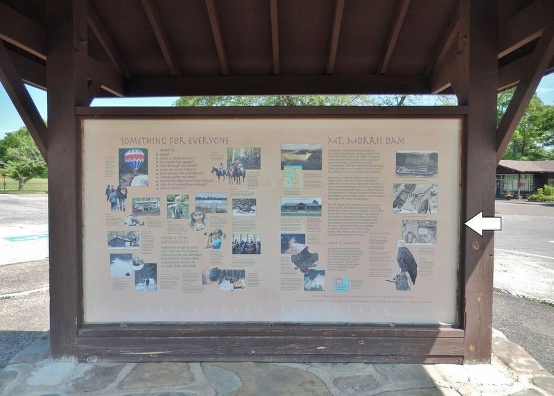 Mt. Morris Dam Marker • <i>wide view<br>(marker is right-side panel of kiosk)</i> image. Click for full size.