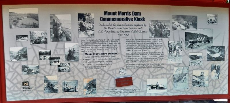 Mount Morris Dam Commemorative Kiosk Marker. Click for full size. Mount Morris Dam Commemorative Kiosk Marker image. Click for full size.