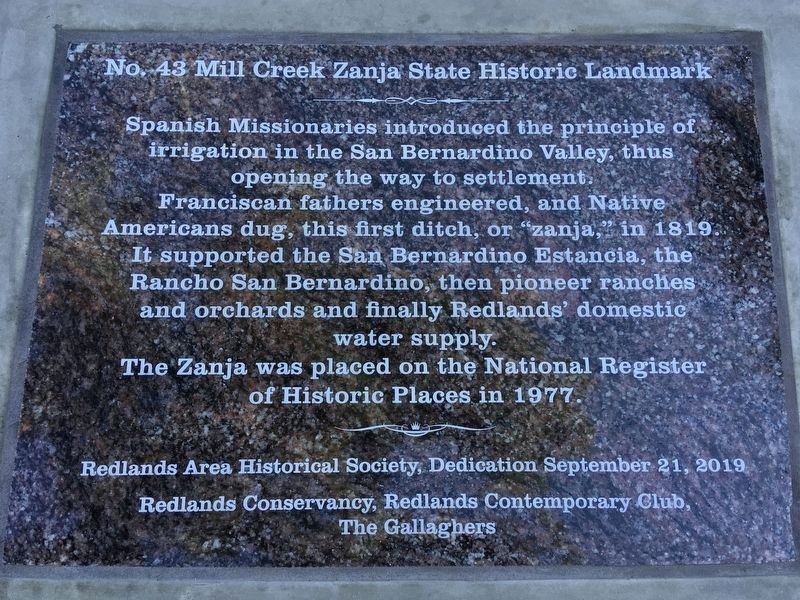 Mill Creek Zanja Marker replacement image. Click for full size.
