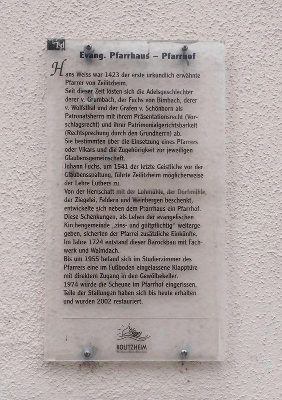 ehem. Pfarrhaus - Pfarrhof / Former Rectory - Vicarage Marker image. Click for full size.