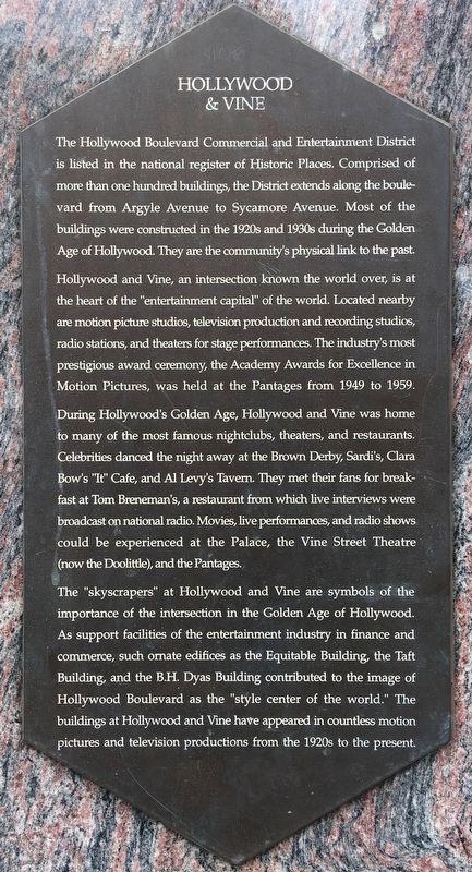 Hollywood & Vine Marker. Click for full size. Hollywood & Vine Marker image. Click for full size.