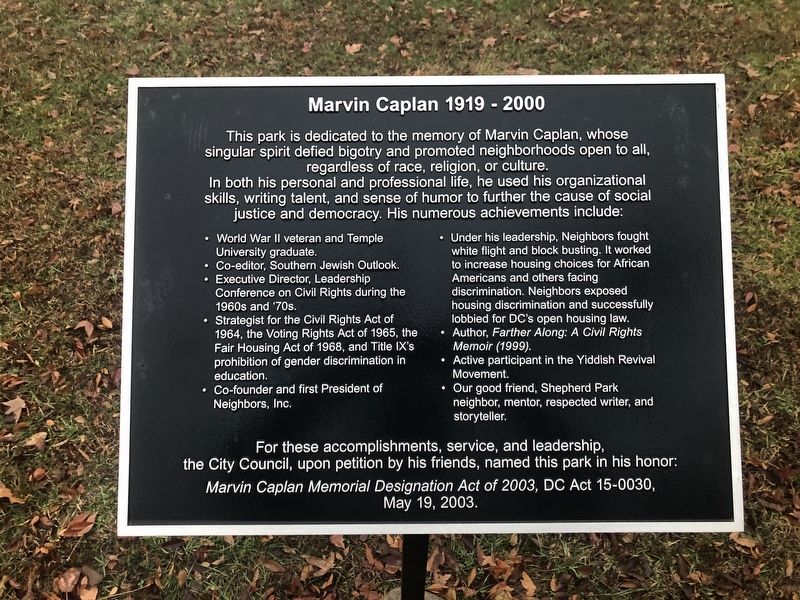 Marvin Caplan 1919 - 2000 Marker image. Click for full size.