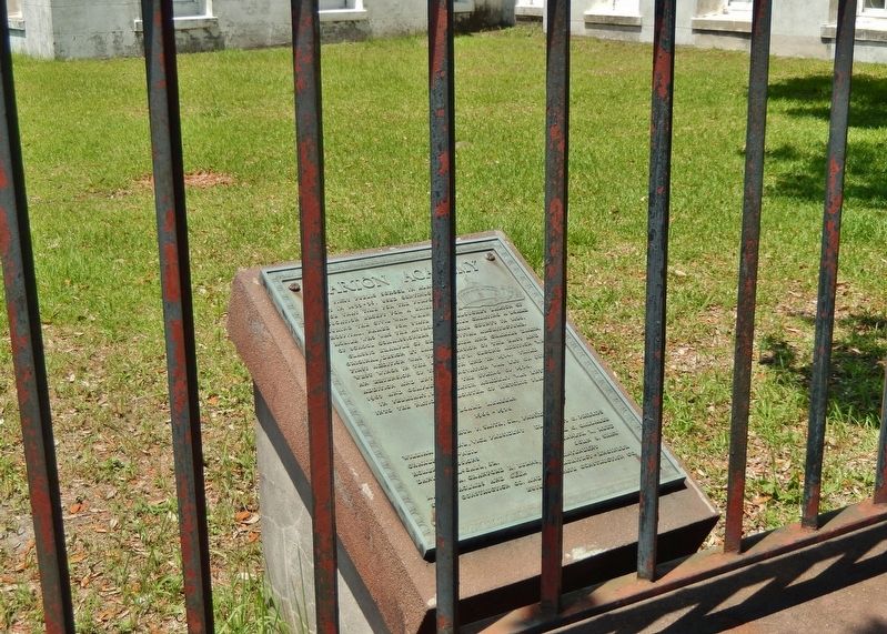 Barton Academy Marker &bull; <i>wide view from sidewalk<br>(marker located just inside fence)</i> image. Click for full size.