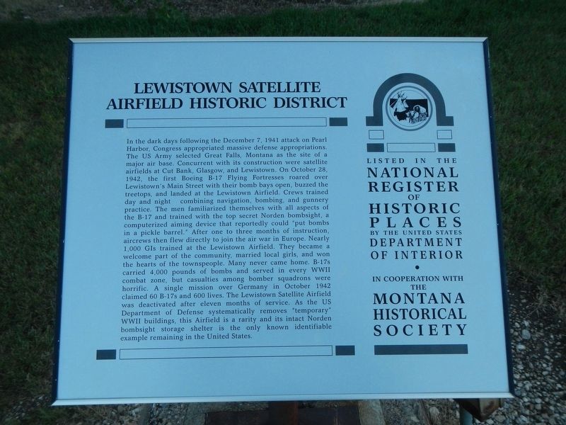 Lewiston Satellite Airfield Historic District Marker image. Click for full size.