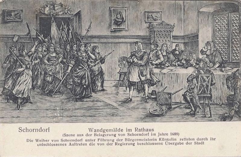 <i>The Women of Schorndorf</i> - postcard of wall painting at the city hall image. Click for full size.