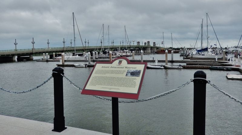 Intracoastal Waterway Marker<br>(<i>wide view • waterway & Bridge of Lions in background</i>) image. Click for full size.