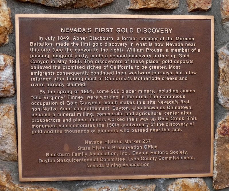 Nevadas First Gold Discovery Marker image. Click for full size.