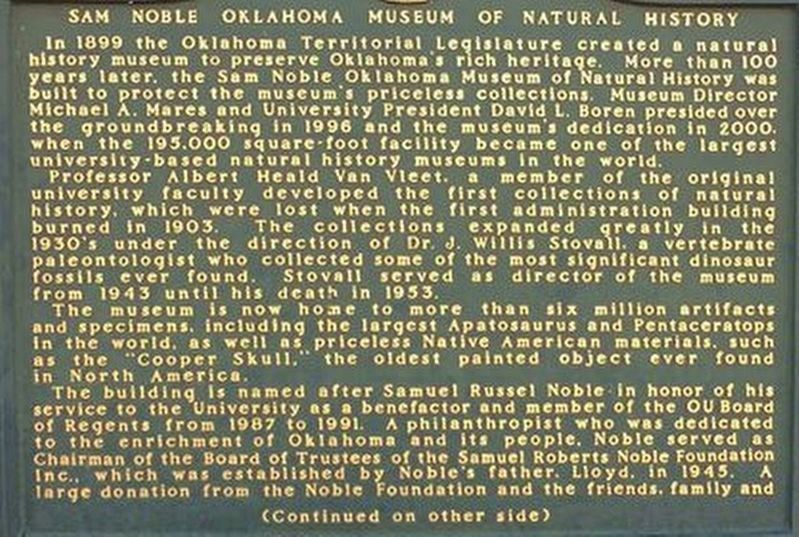 Sam Noble Oklahoma Museum of Natural History Marker image. Click for full size.
