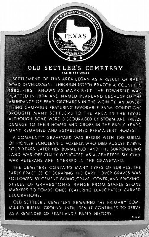 Old Settler's Cemetery Marker image. Click for full size.