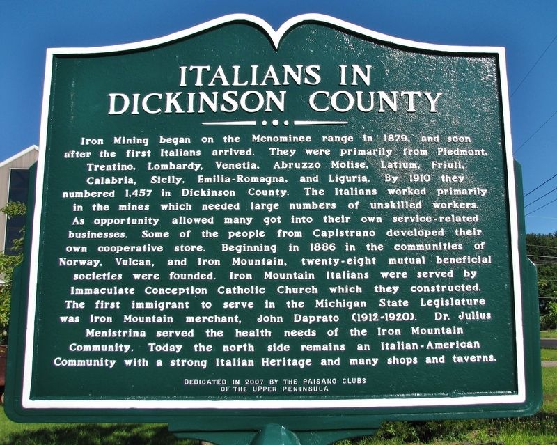 Italians in Dickinson County Marker image. Click for full size.