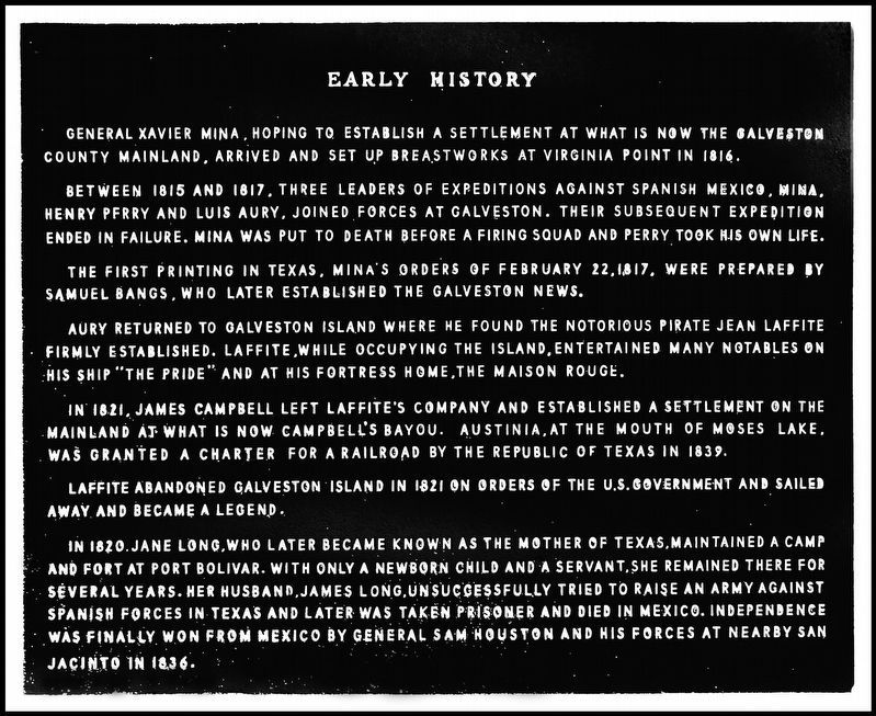 [Galveston County] Early History Marker image. Click for full size.