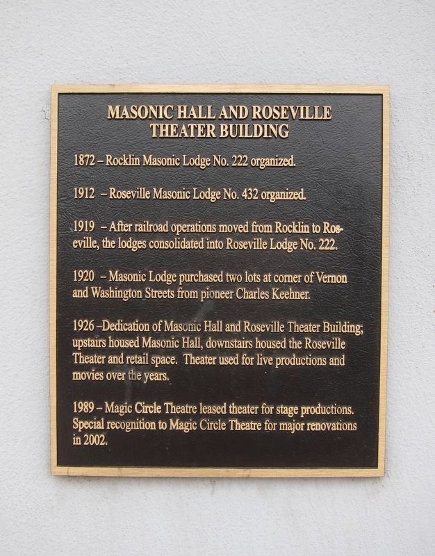 Masonic Hall and Roseville Theater Building Marker image. Click for full size.