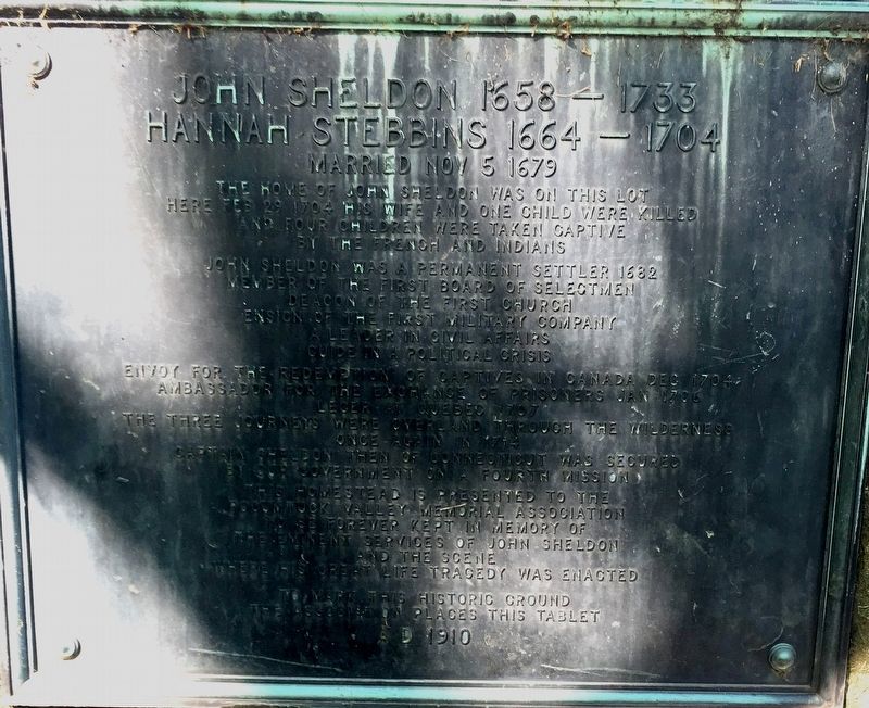 John Sheldon and Hannah Stebbins Marker. Click for full size. John Sheldon and Hannah Stebbins Marker image. Click for full size.