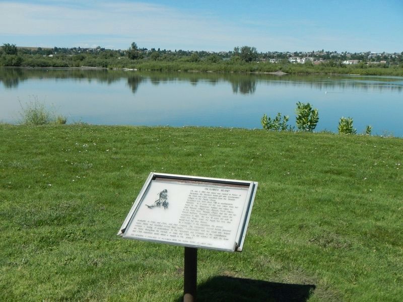 Sacajawea Island (the treeline) and Marker image. Click for full size.
