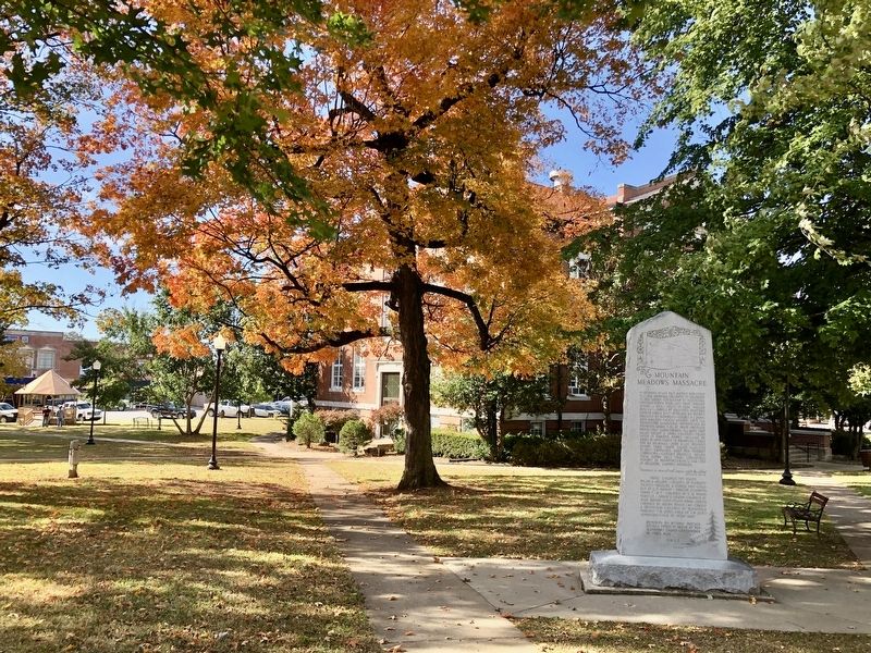 The Mountain Meadows Massacre Marker at Boone County Courthouse. image. Click for full size.
