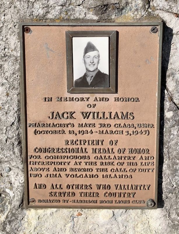 Nearby memorial to local Medal of Honor recipient Jack Williams. image. Click for full size.