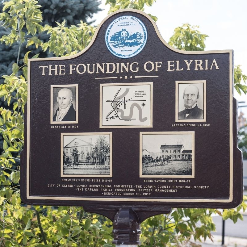 The Founding of Elyria Marker, back image. Click for full size.