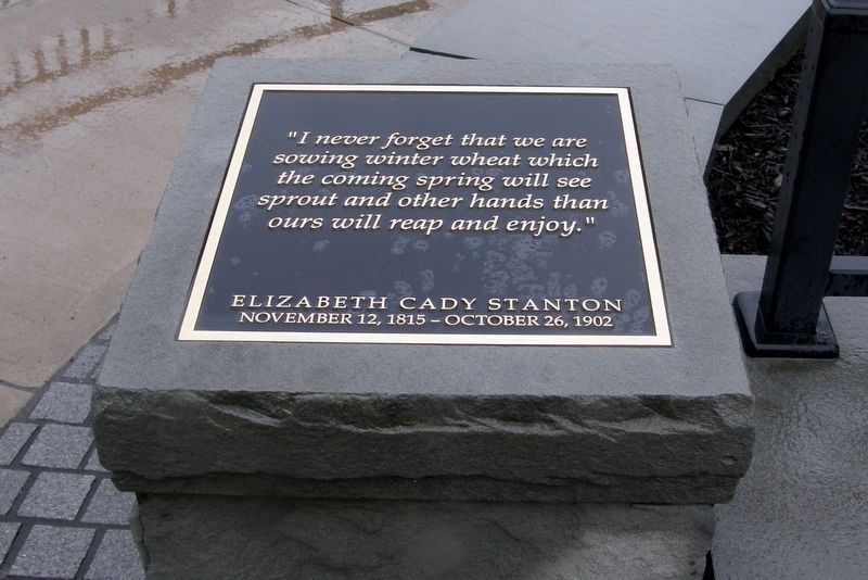 Elizabeth Cady Stanton plaque flanking the park entrance image. Click for full size.
