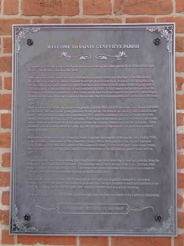 Welcome to Sainte Genevieve Parish Marker image. Click for full size.