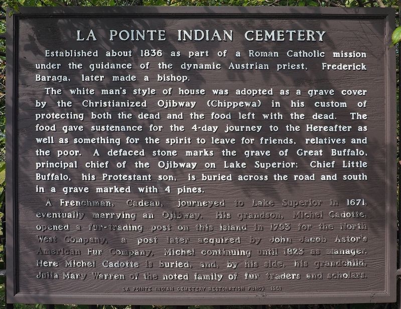 La Pointe Indian Cemetery marker image. Click for full size.
